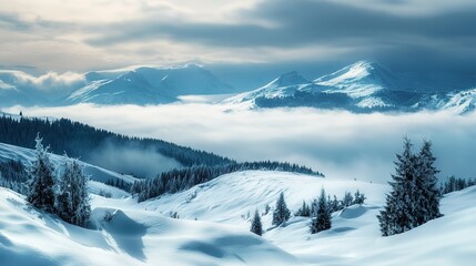 Obraz premium Snowy Mountain Landscape Under Cloudy Sky