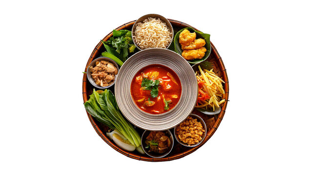 Thai food placed in khantok transparent background
