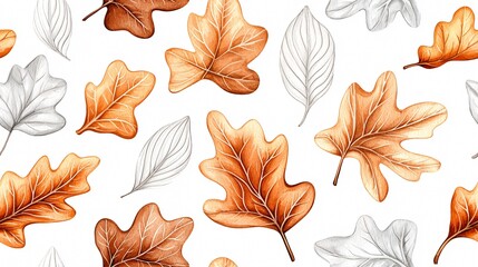 Obraz premium Elegant Leaf Patterns: Embracing the Beauty of Autumn Colors in Botanical Design