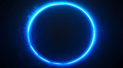 Blue neon circle with dynamic flashes, vibrant energy, captivating glow, striking visual impact, modern aesthetic, high-resolution clarity