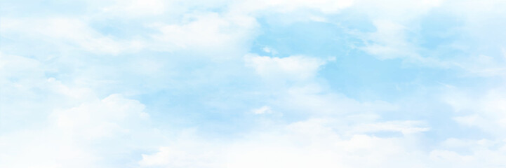 Beautiful white cloud on blue sky background. Bright blue sky with fluffy white clouds on a sunny day. Panorama view image