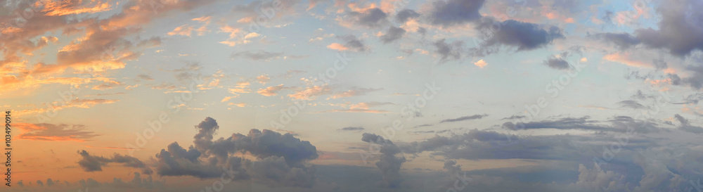 Wall mural pastel colour sky with colorful cloud. panoramic twilight skyline horizon cloudscape travel backgrou