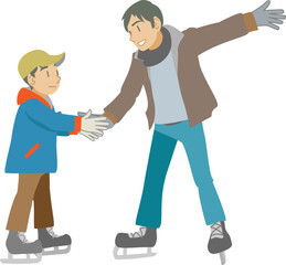子供にアイススケートを教える父親