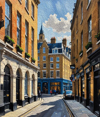 Fototapeta premium Oil painting. City landscape. Pattern for printing on wall decorations, fabrics, and for use in graphics.