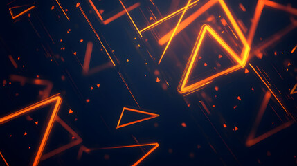 Dark background with neon cyan and orange triangular outline icons, modern aesthetic, vibrant colors, geometric design