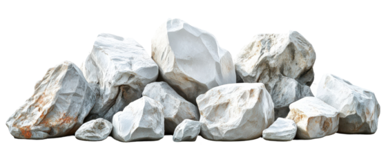 Large rough white stones PNG isolated on transparent background, white background.