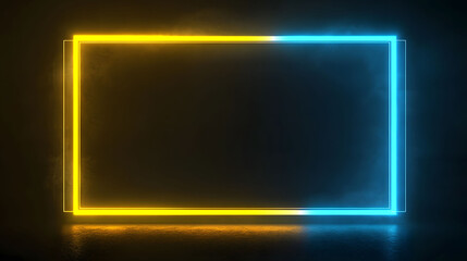 Neon Motion Frame, vibrant blue and yellow lights in a dynamic cyberpunk style, isolated on black for a striking visual effect