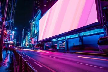 Large Blank Billboard in Times Square Surrounded by Buildings and Taxi Cabs, Blank billboard at subway station, Elevated billboard mockup along a city highway, night time, Blank digital billboard 

