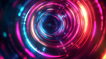 Obraz premium Vibrant Neon Circle Designs with Strobe Effects, Colorful Lines Intertwining, Dynamic Visual Energy, Striking Modern Aesthetic