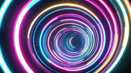 Obraz premium Vibrant strobe patterns, circular designs, colorful neon lines, dynamic visual energy, modern artistic expression, immersive light displays