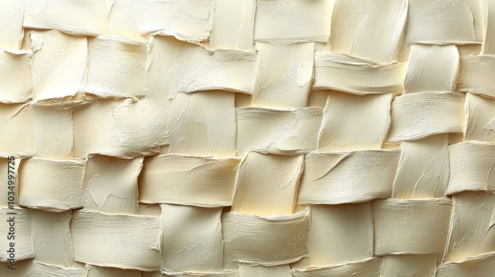 Poster a detailed look at a creamy white woven texture created with paint, revealing a layered design that 