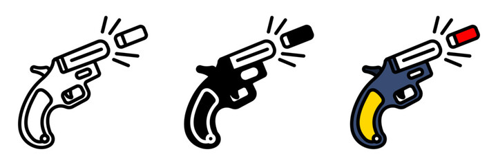 Flare Gun Icon, A device used to shoot bright flares, often used in emergencies but sometimes seen in fan celebrations at sports events.
