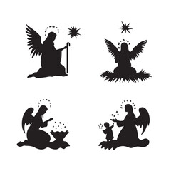 set of silhouettes of angels