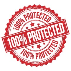 100% PROTECTED text on red round stamp sign