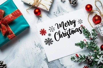 Christmas greeting card featuring a handwritten letter with the words "Merry Christmas"