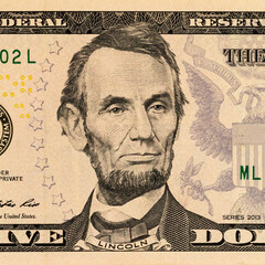 Portrait of Abraham Lincoln from 5 Dollar Bill
