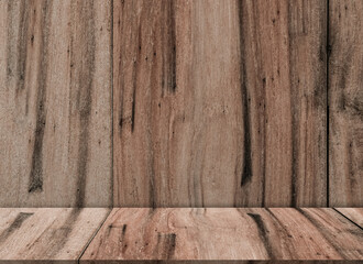 Studio Background,Kitchen room brown wood textured wall interior surface with natural pattern and Podium Display for Cosmetic Product Design,Backdrop banner Empty wooden floor for Autumn,Winter