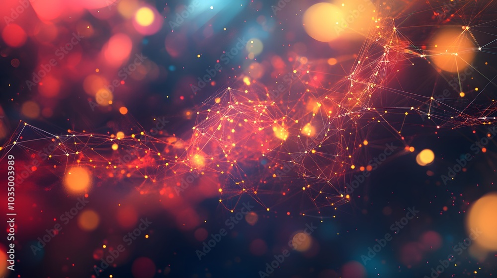 Poster template for science and technology presentation. plexus style background.