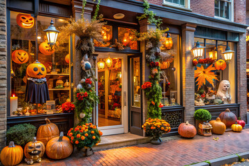 Obraz premium Store front decorated for Halloween, Halloween concept