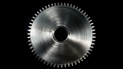 Circular Metallic Saw Blade with Sharp Teeth on Black Background