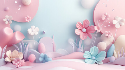 Flower cartoon cute landscape background design for product display with Generative Ai.