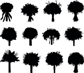 Wedding flowers silhouettes vector illustration set
