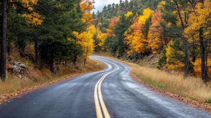 Autumn Road Through Foliage