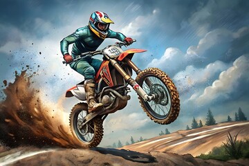 Dirt bike rider doing jump motocross