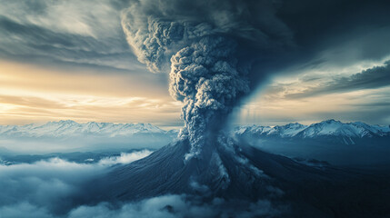 An erupting volcano spewing ash and smoke into the atmosphere, showcasing natures power.