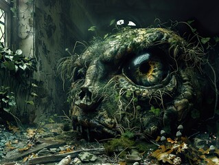 Surreal Forest Skull with a Mystical Eye