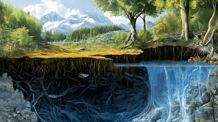 Explore the Hidden Depths of Nature's Interconnectedness, Where Roots Meet Water in a Breathtaking Visual