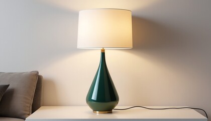 A clean model of an elegant table lamp with a unique shade displayed on a polished white surface, illuminating interior design possibilities, Generative AI