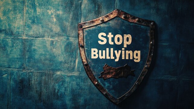Shield on wall with "Stop Bullying" message