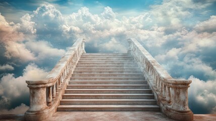 Fototapeta premium Majestic stairway ascending towards cloud-filled sky