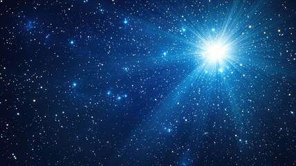 Bright star shining in night sky among countless stars