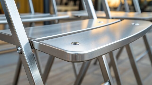 Sleek metal folding chairs arranged in a modern setting, AI