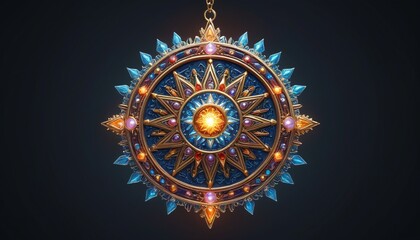 A celestial amulet radiating divine energy, intricately designed with star motifs, promising protection from dark forces, Generative AI