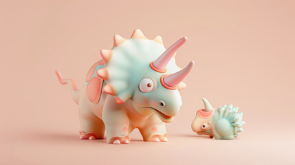 Obraz premium Cute Cartoon Triceratops Dinosaurs 3D Render