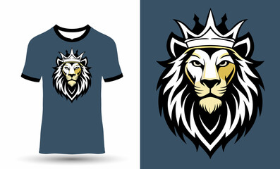 Fototapeta premium blue t-shirt front mockup with Colorful lion logo design
