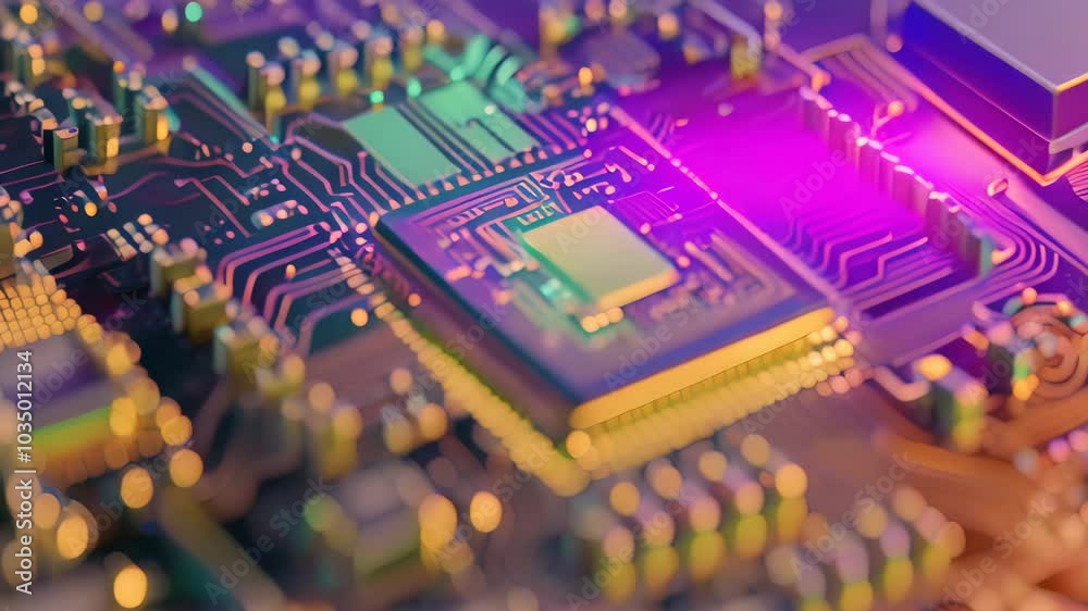 Poster this close up view captures the intricate details of a computer chip, showcasing its complex design 