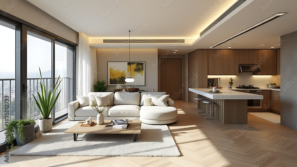 Poster the interior design of a typical apartment features various architectural elements and decorative it
