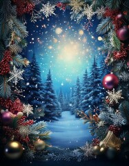 クリスマスと雪の結晶のフレーム　Christmas