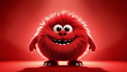 Obraz premium Happy red furry monster isolated on red background