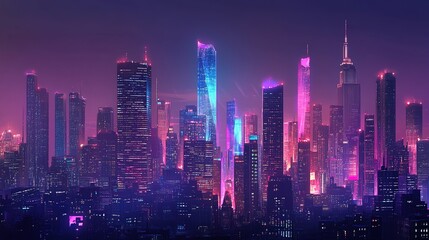 Fototapeta premium Vibrant Cityscape at Night with Neon Lights