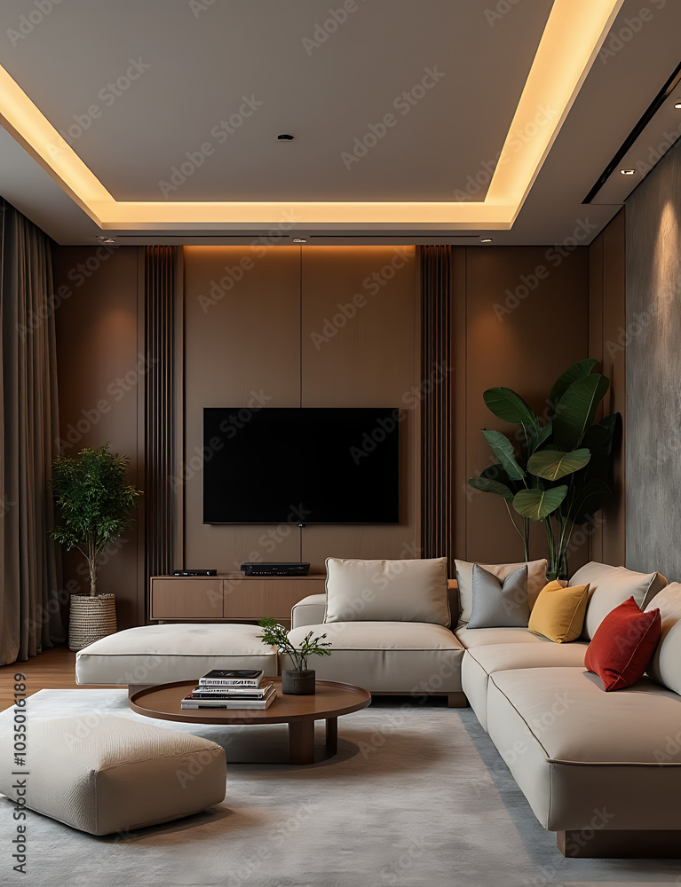 Poster the sleek interior design of this contemporary living room is a perfect blend of style and functiona