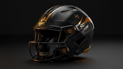 Fototapeta premium A luxurious football helmet with matte black and gold detailing, symbolizing power, protection, and elite performance