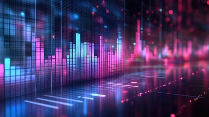 Fototapeta premium Vibrant multicolored digital soundwave bars against dark background, signifying music or data visualization