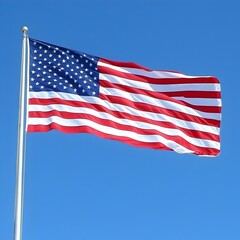 Obraz premium Majestic American Flag Flying Against Clear Blue Sky