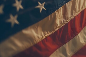 Fototapeta premium Waving American Flag Closeup Patriotic National Symbol of United States Democracy