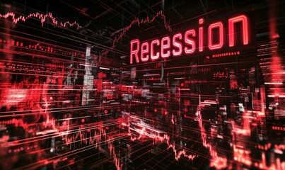 Fototapeta premium Recession sign over financial data.